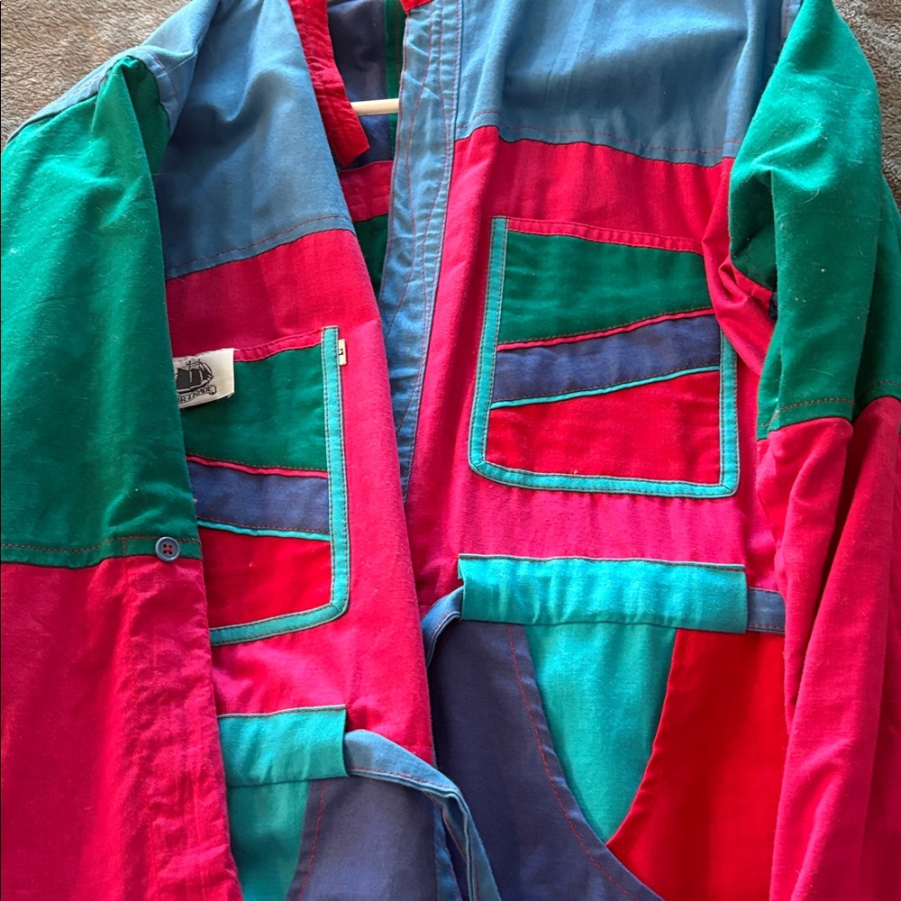 Colorblock Abstract Art Jacket Belted Statement Funky 90s Vintage Style Coat - Picture 8 of 8
